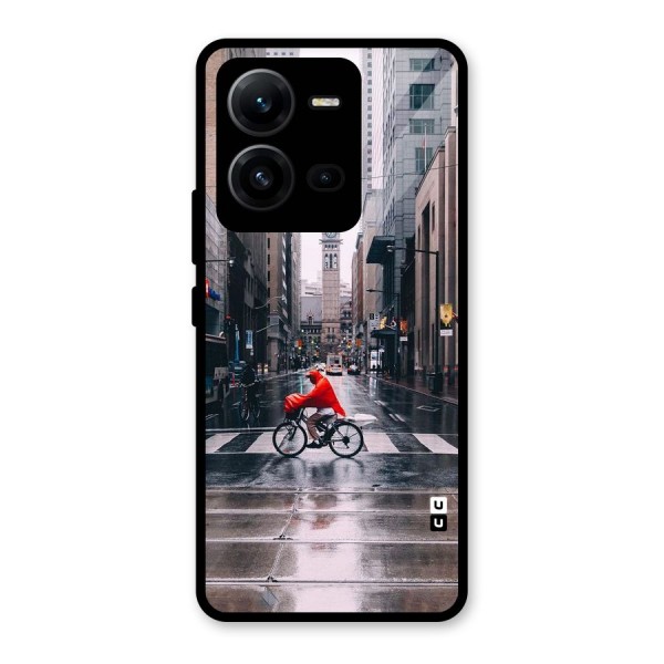 Red Bicycle Street Glass Back Case for Vivo V25