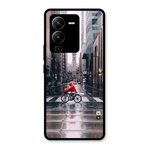 Red Bicycle Street Glass Back Case for Vivo V25 Pro