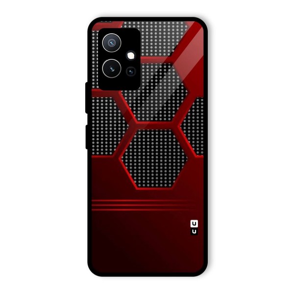 Red Black Hexagons Glass Back Case for Vivo T1 5G