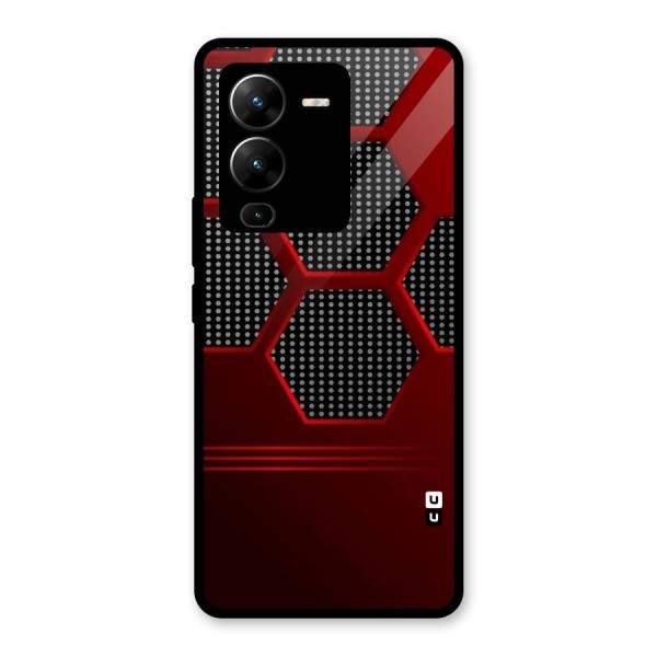 Red Black Hexagons Glass Back Case for Vivo V25 Pro