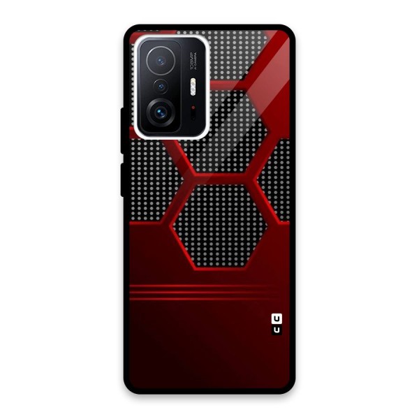 Red Black Hexagons Glass Back Case for Xiaomi 11T Pro