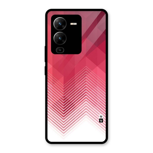 Red Chevron Abstract Glass Back Case for Vivo V25 Pro