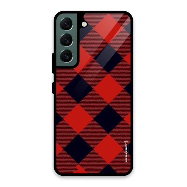 Red Diagonal Check Glass Back Case for Galaxy S22 5G