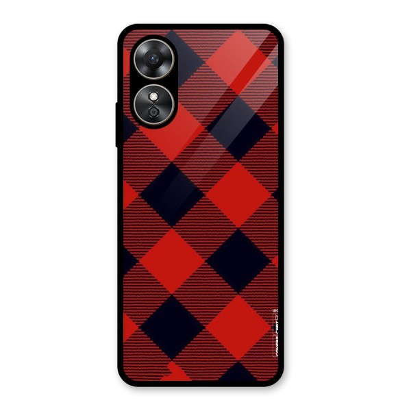 Red Diagonal Check Glass Back Case for Oppo A17