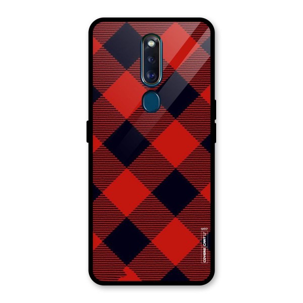 Red Diagonal Check Glass Back Case for Oppo F11 Pro