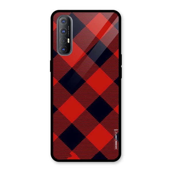 Red Diagonal Check Glass Back Case for Oppo Reno3 Pro