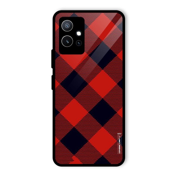 Red Diagonal Check Glass Back Case for Vivo T1 5G