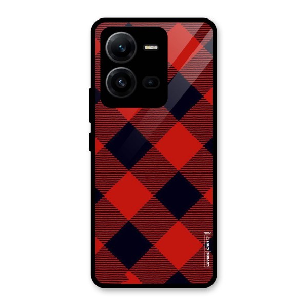 Red Diagonal Check Glass Back Case for Vivo V25