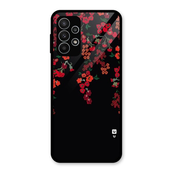 Red Floral Pattern Glass Back Case for Galaxy A23