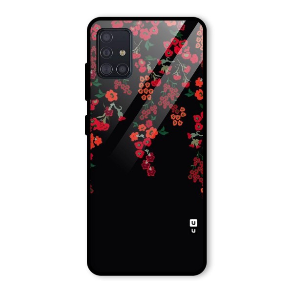 Red Floral Pattern Glass Back Case for Galaxy A51