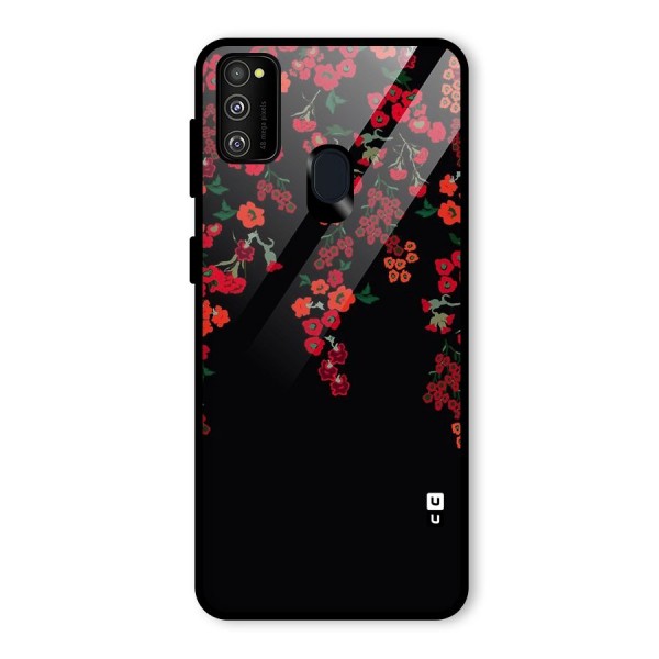 Red Floral Pattern Glass Back Case for Galaxy M21