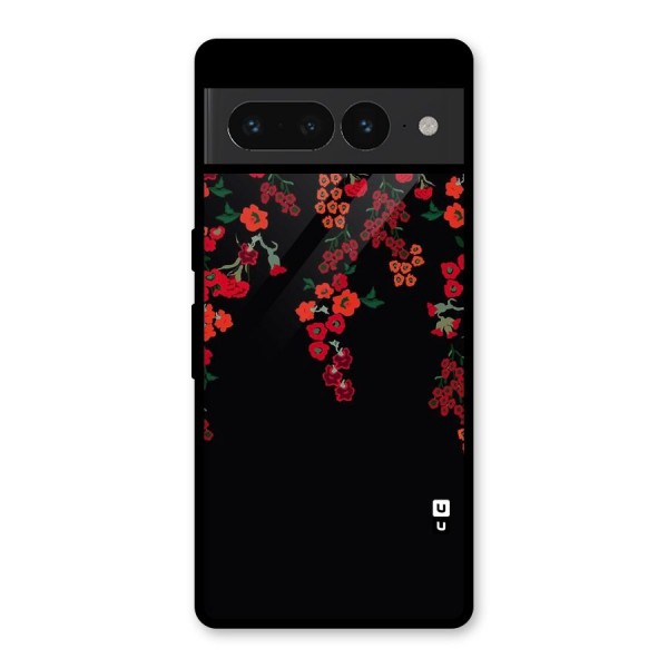 Red Floral Pattern Glass Back Case for Google Pixel 7 Pro