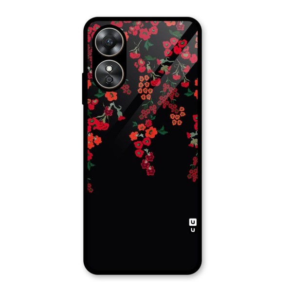 Red Floral Pattern Glass Back Case for Oppo A17