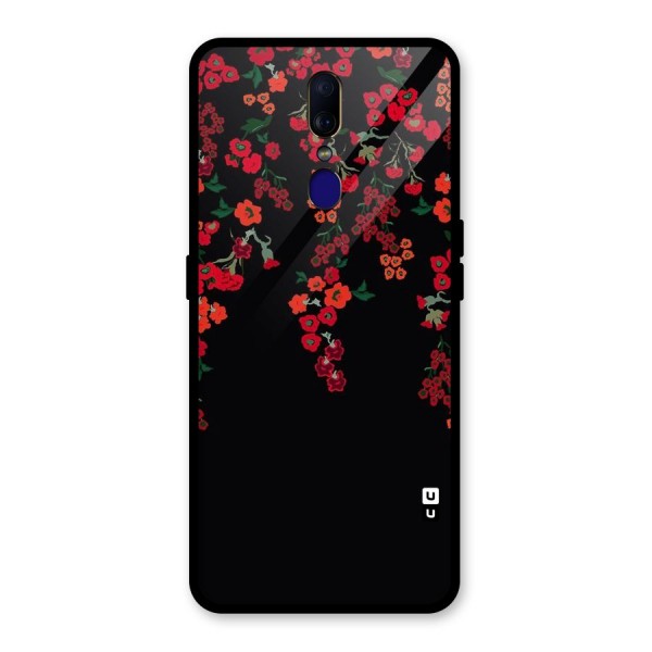 Red Floral Pattern Glass Back Case for Oppo F11