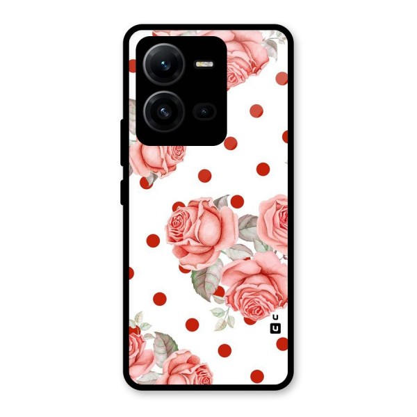 Red Peach Shade Flowers Glass Back Case for Vivo V25