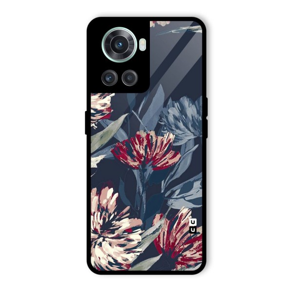 Red Rugged Floral Pattern Glass Back Case for OnePlus 10R
