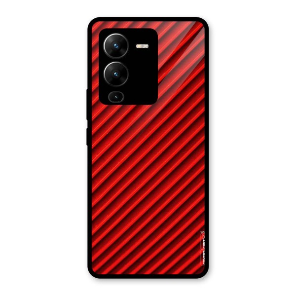 Red Rugged Stripes Glass Back Case for Vivo V25 Pro