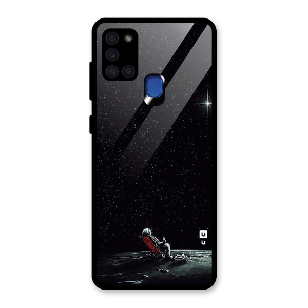 Resting Spaceman Face Glass Back Case for Galaxy A21s