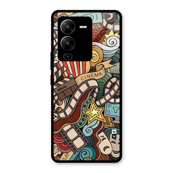 Retro Doodle Art Glass Back Case for Vivo V25 Pro