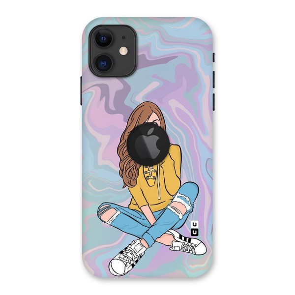 Selfie Girl Illustration Back Case for iPhone 11 Logo Cut