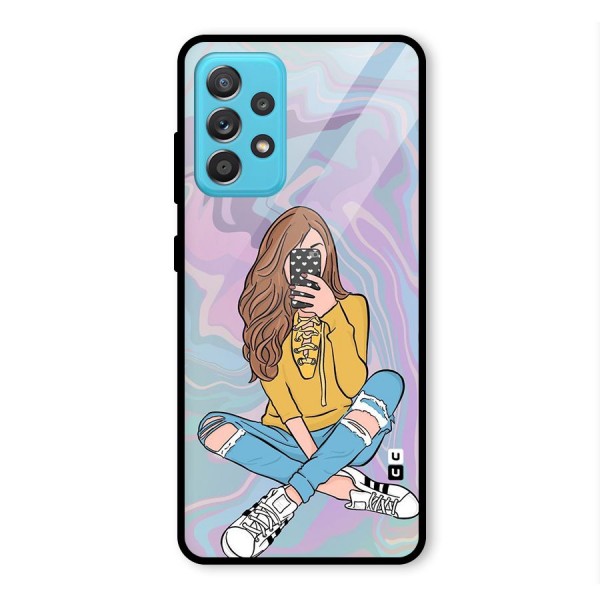 Selfie Girl Illustration Glass Back Case for Galaxy A52