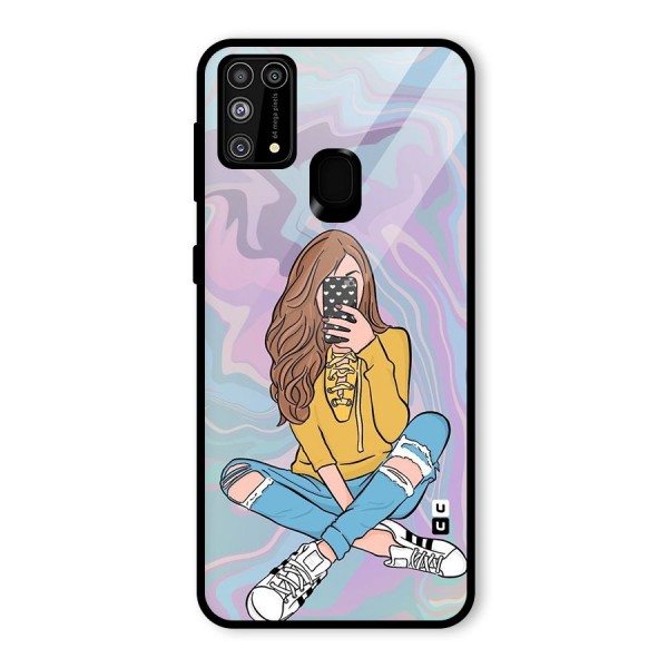 Selfie Girl Illustration Glass Back Case for Galaxy M31