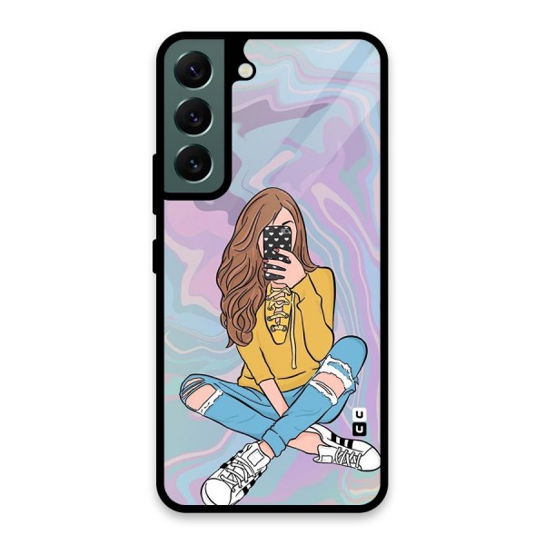 Selfie Girl Illustration Glass Back Case for Galaxy S22 5G