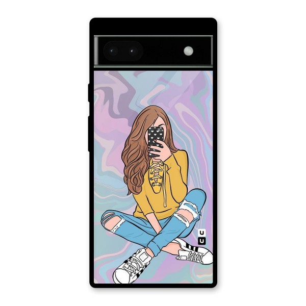 Selfie Girl Illustration Glass Back Case for Google Pixel 6a