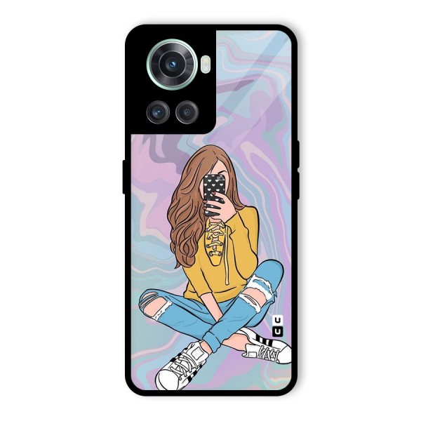 Selfie Girl Illustration Glass Back Case for OnePlus 10R