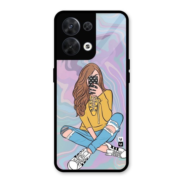 Selfie Girl Illustration Glass Back Case for Oppo Reno8 5G