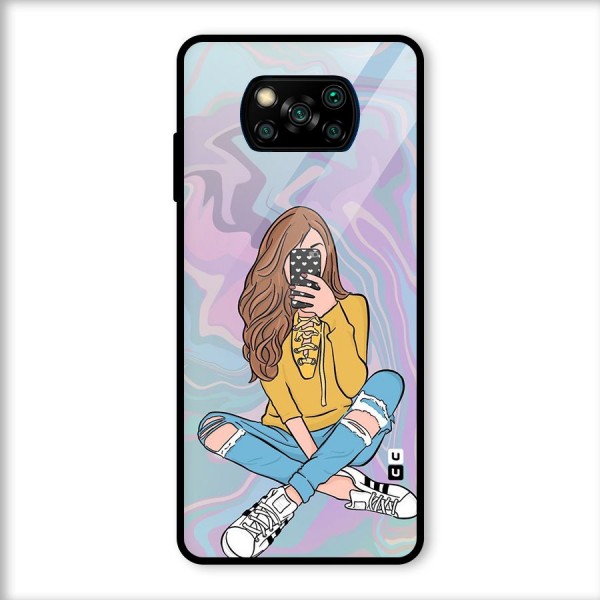 Selfie Girl Illustration Glass Back Case for Poco X3