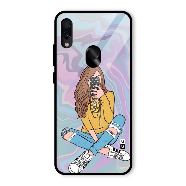 Selfie Girl Illustration Glass Back Case for Redmi Note 7