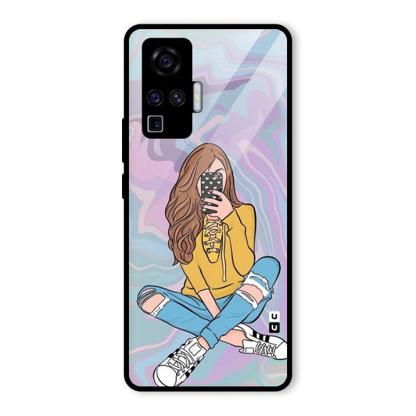 Selfie Girl Illustration Glass Back Case for Vivo X50 Pro