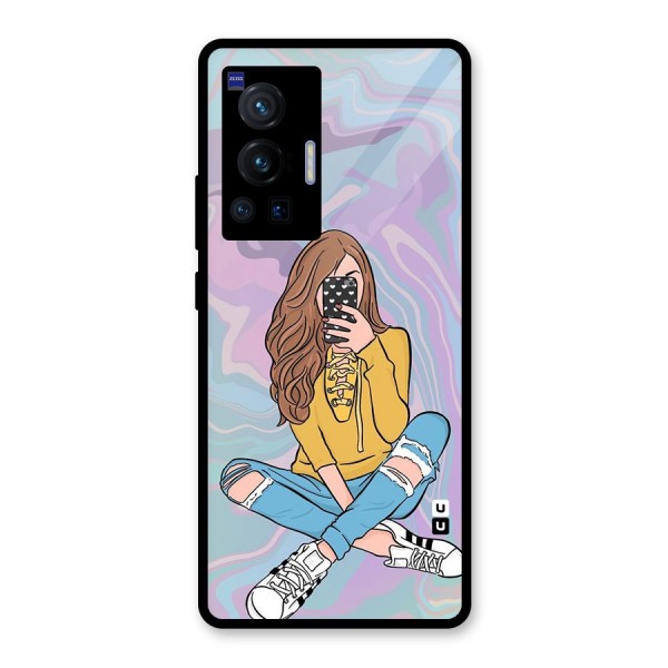 Selfie Girl Illustration Glass Back Case for Vivo X70 Pro