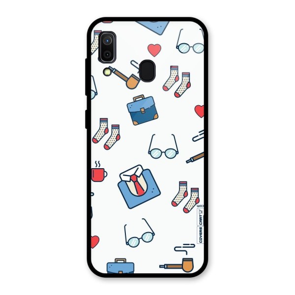 Shirt Spectacles Pattern Glass Back Case for Galaxy A30