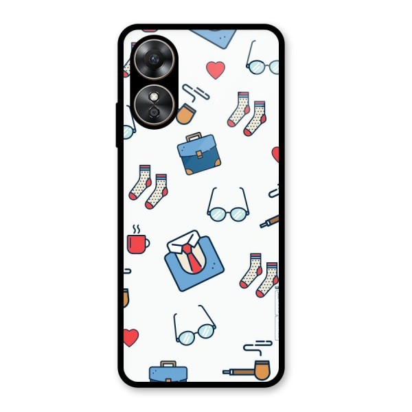 Shirt Spectacles Pattern Glass Back Case for Oppo A17