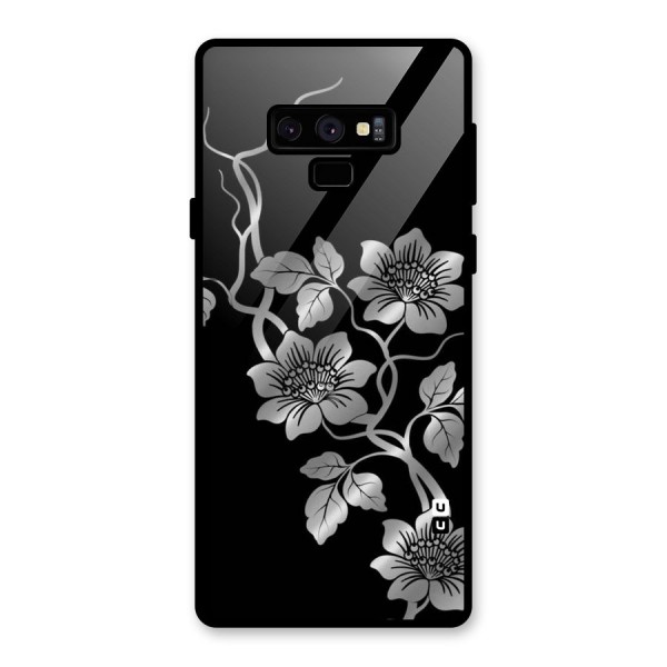 Silver Grey Flowers Glass Back Case for Galaxy Note 9