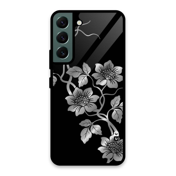 Silver Grey Flowers Glass Back Case for Galaxy S22 5G