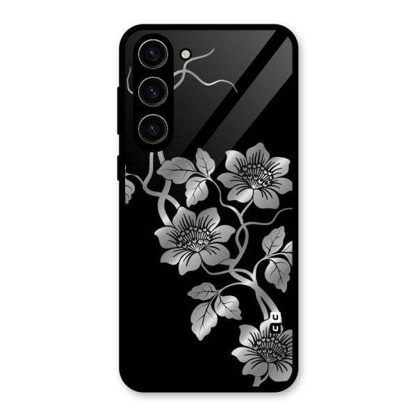 Silver Grey Flowers Glass Back Case for Galaxy S23 Plus