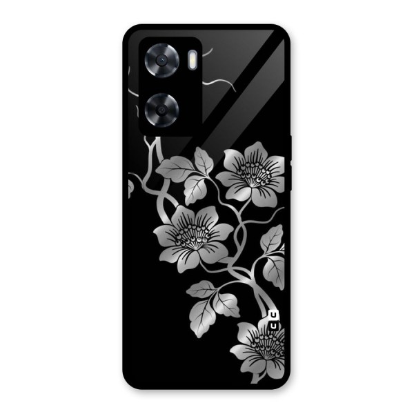 Silver Grey Flowers Glass Back Case for Oppo A57 2022