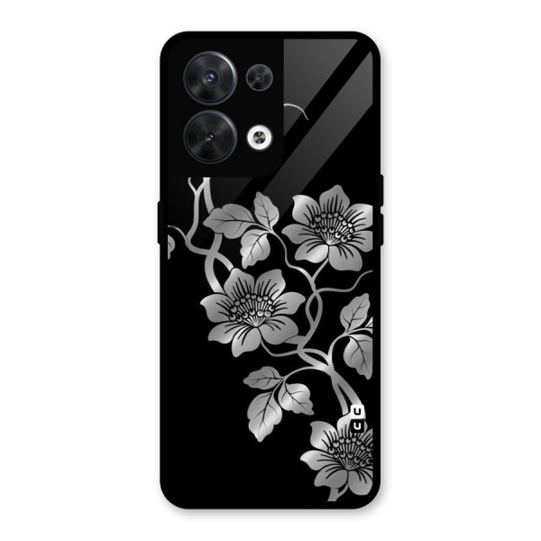 Silver Grey Flowers Glass Back Case for Oppo Reno8 5G