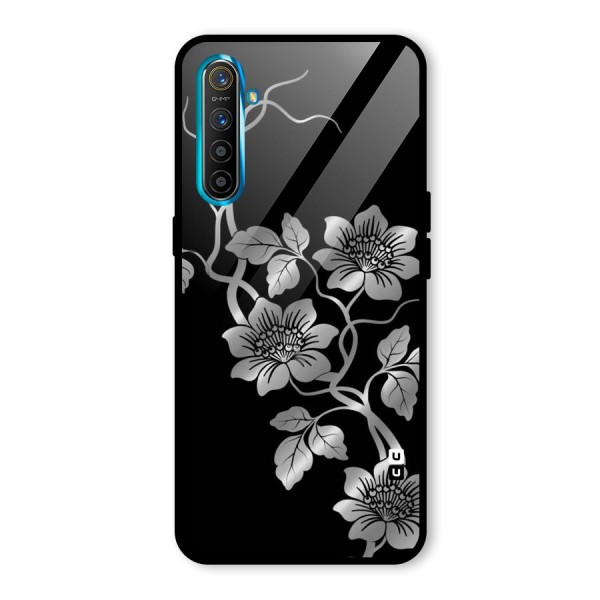 Silver Grey Flowers Glass Back Case for Realme XT