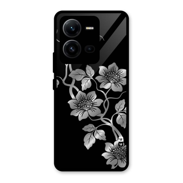 Silver Grey Flowers Glass Back Case for Vivo V25