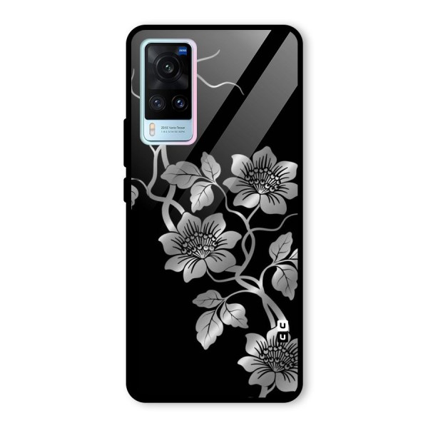 Silver Grey Flowers Glass Back Case for Vivo X60