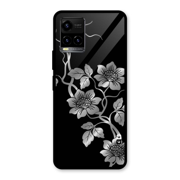 Silver Grey Flowers Glass Back Case for Vivo Y21 2021