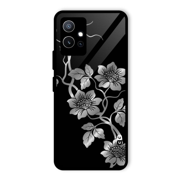 Silver Grey Flowers Glass Back Case for Vivo Y75 5G