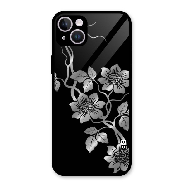 Silver Grey Flowers Glass Back Case for iPhone 14 Plus