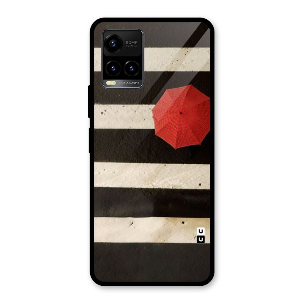 Single Red Umbrella Stripes Glass Back Case for Vivo Y21A