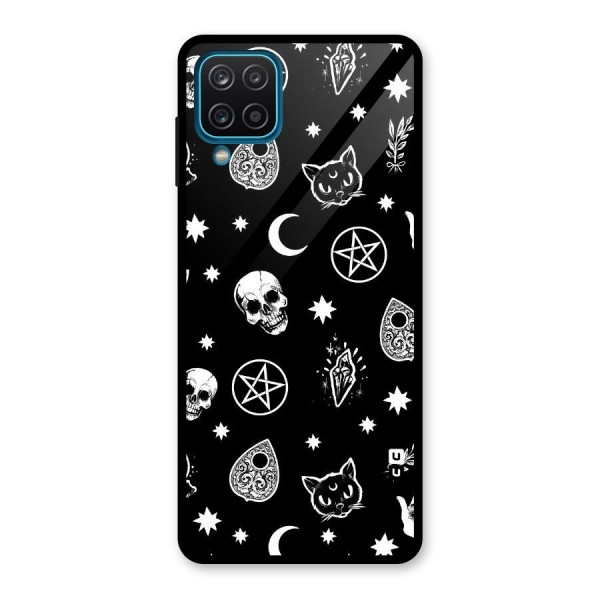 Skull Moon Design Glass Back Case for Galaxy A12