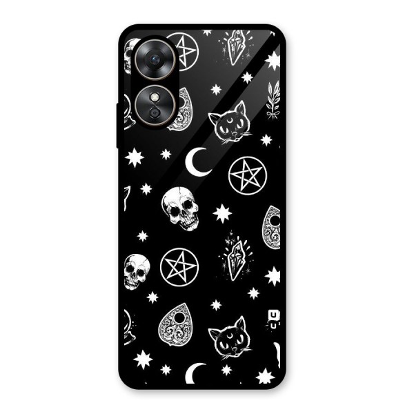 Skull Moon Design Glass Back Case for Oppo A17